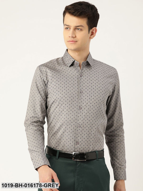 Men's Cotton Grey & Black Printed Formal Shirt - Sojanya