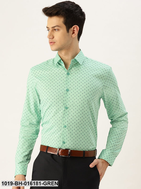 Men's Cotton Green & Black Printed Formal Shirt - Sojanya