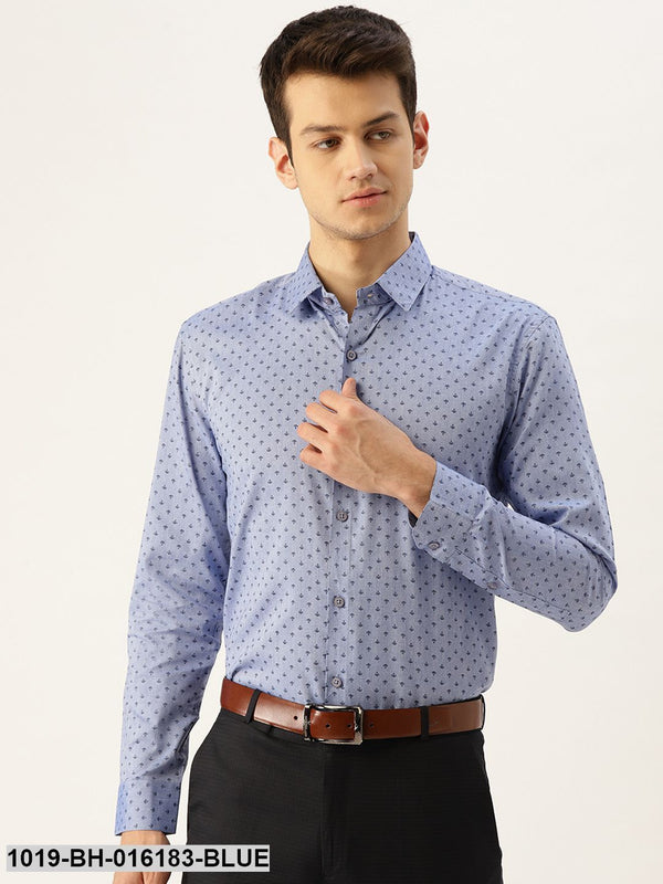 Men's Cotton Blue & Black Printed Formal Shirt - Sojanya