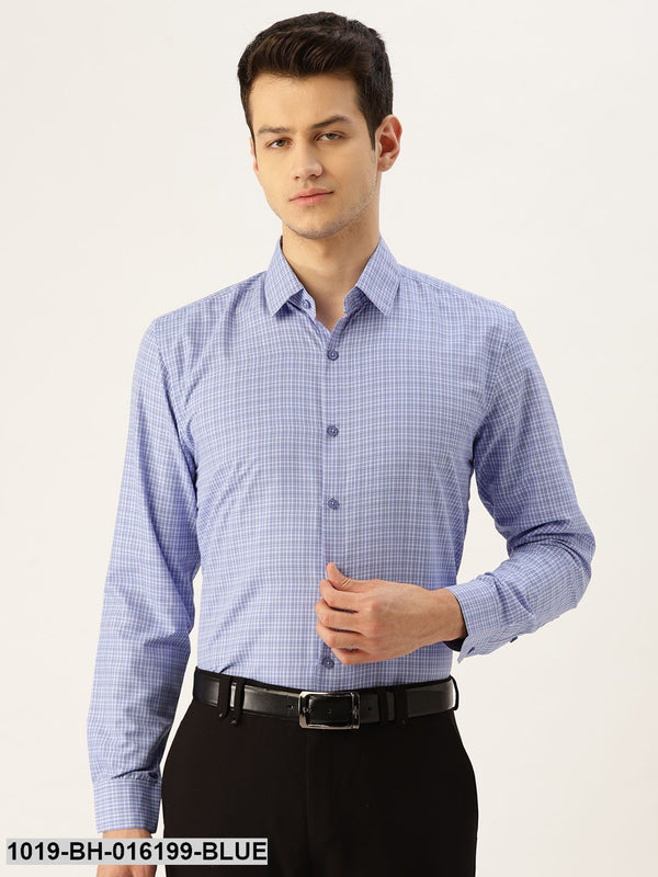 Men's Cotton Blue & Off White Checked Formal Shirt - Sojanya