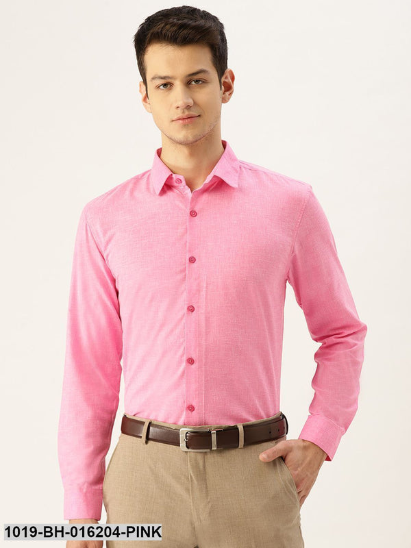 Men's Cotton Linen Pink Solid Formal Shirt - Sojanya