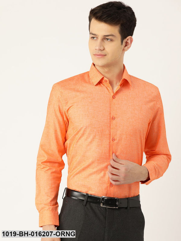 Men's Cotton Linen Orange Solid Formal Shirt - Sojanya