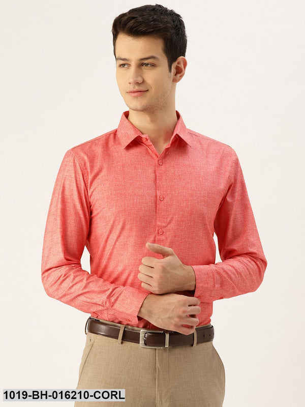 Men's Cotton Linen Coral Solid Formal Shirt - Sojanya