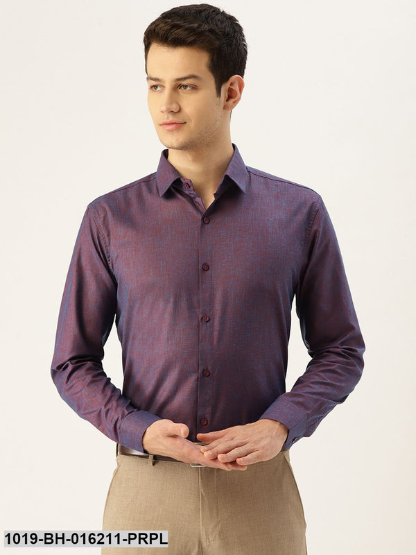 Men's Cotton Linen Dark Purple Solid Formal Shirt - Sojanya