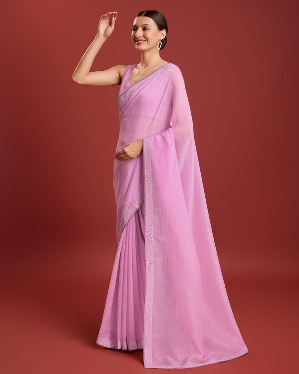 Women's Rose Organza Stone Work Ethnic Saree - Monjolika Fashion