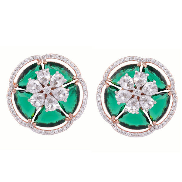 Rose Gold With Green American Diamond Studded Handcrafted Earrings for Women and Girls - Saraf RS Jewellery