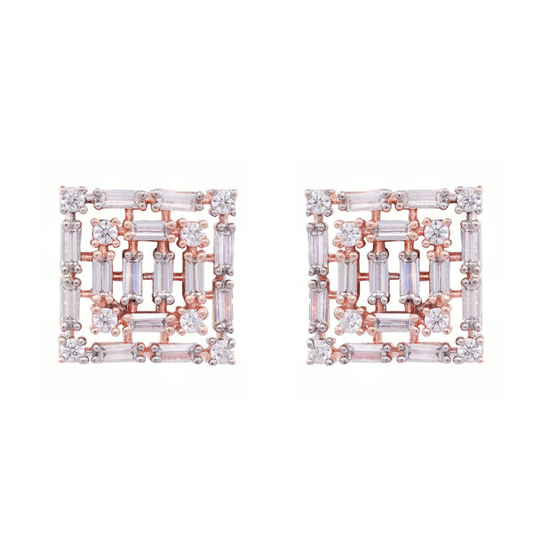 Rose Gold With White American Diamond Studded Handcrafted Square Earrings for Women and Girls - Saraf RS Jewellery