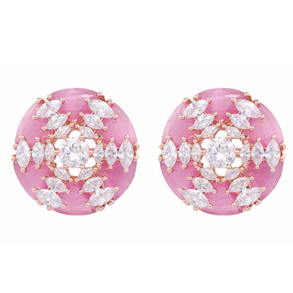 Rose Gold With Pink American Diamond Studded Handcrafted Earrings for Women and Girls - Saraf RS Jewellery