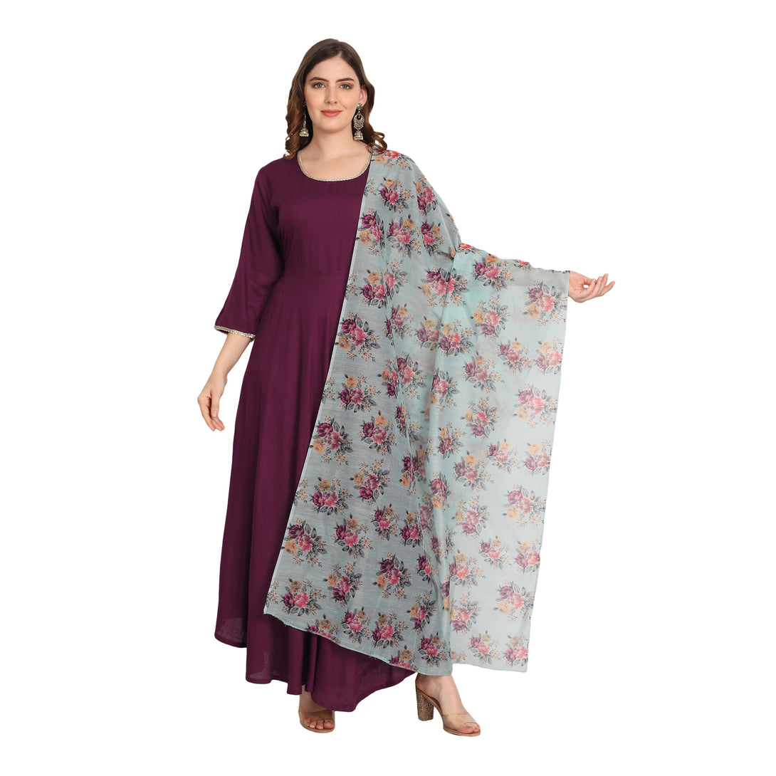 Women's Rayon Anarkali Kurta With Printed Dupatta - Singni