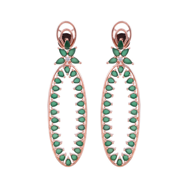 Rose Gold Plated Green Colour American Diamond Studded Handcrafted Dangler Earrings for Women and Girls - Saraf RS Jewellery