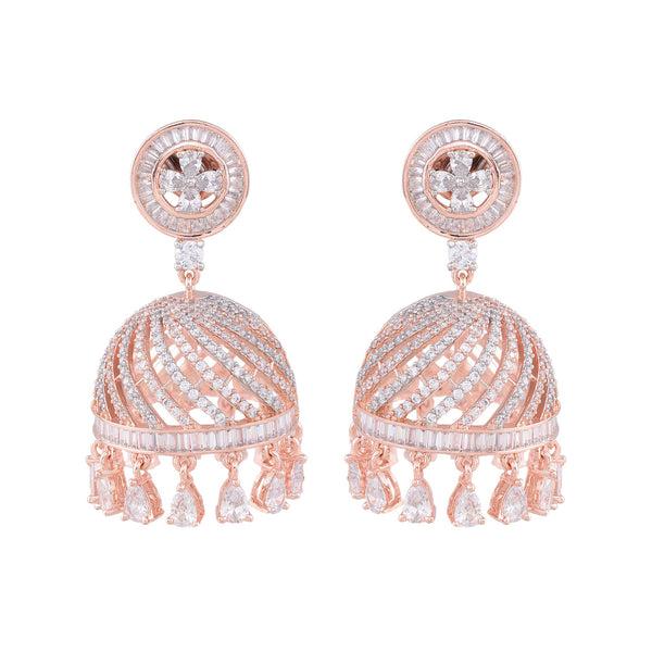 Rose Gold Plated With American Diamond Studded Handcrafted Dome Shaped Jhumka for Women and Girls - Saraf RS Jewellery