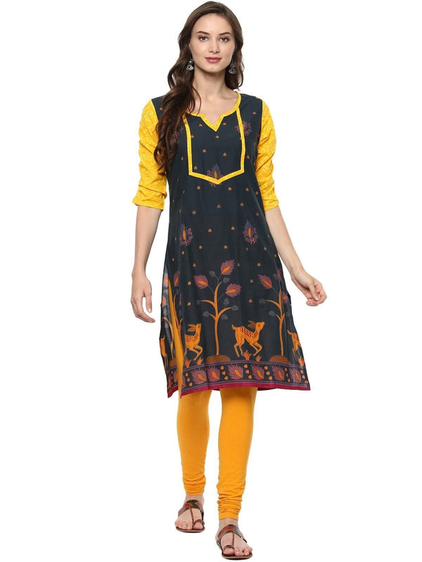 Women's Pannkh Casual 3/4 Sleeve PrintedKurti - Pannkh