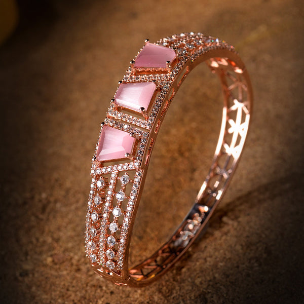 Rose Gold Plated Pink American Diamond Handcrafted Bracelet For Women And Girls - Saraf Rs Jewellery