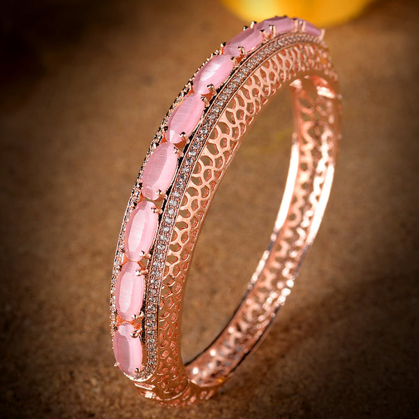 Rose Gold Plated Pink American Diamond Stylish Handcrafted Bracelet For Women And Girls - Saraf Rs Jewellery