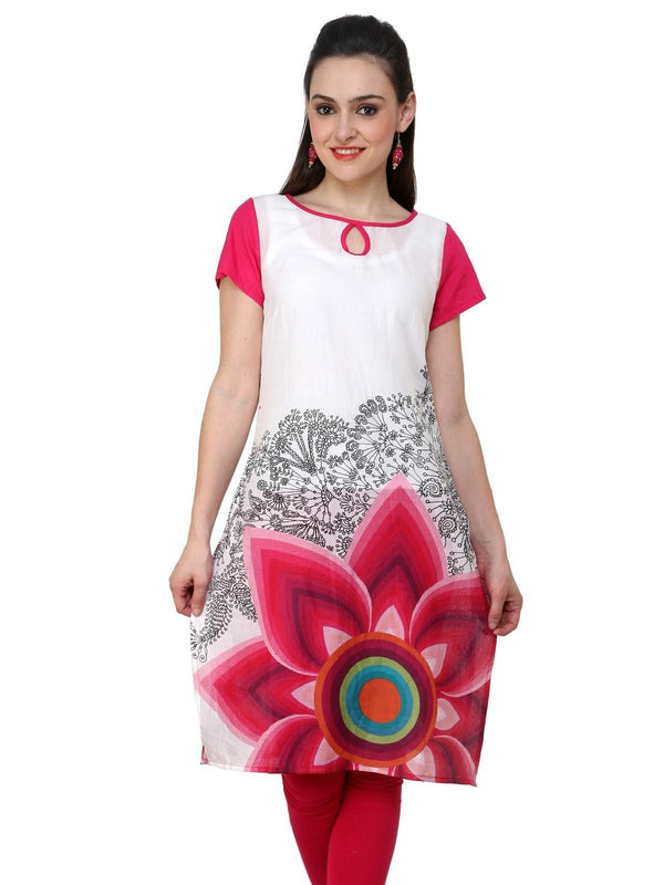 Women's Fuschia Floral Print Kurti - Pannkh