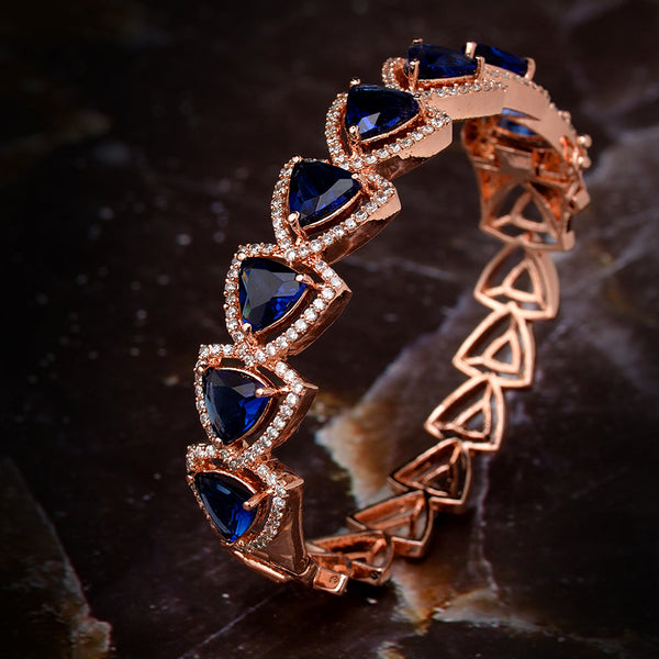 Rose Gold Plated Blue American Diamond Designer Handcrafted Bracelet For Women And Girls - Saraf Rs Jewellery