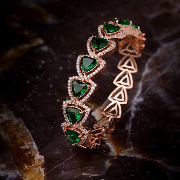 Rose Gold Plated Green American Diamond Designer Handcrafted Bracelet For Women And Girls - Saraf Rs Jewellery