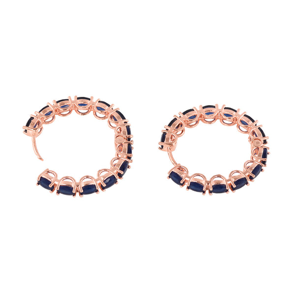 Sapphire Studded Hoops Rose Gold Plated Blue Round Big Earrings for Women and Girls - Saraf RS Jewellery