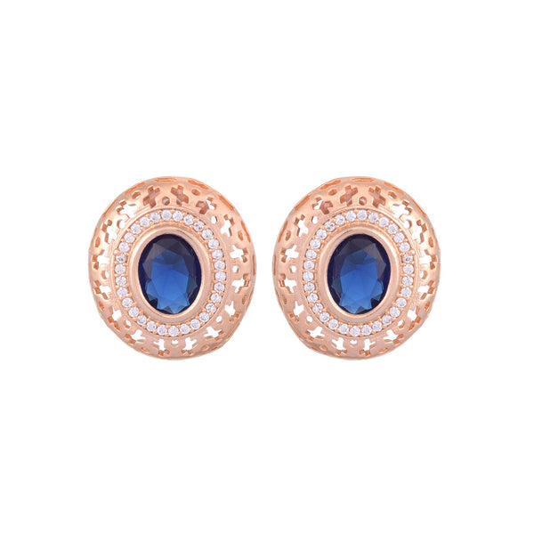 Royal Sapphire Studs Rose Gold Plated Ad Handcrafted Tops Blue Small Earrings for Women and Girls - Saraf RS Jewellery