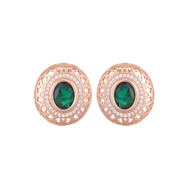 Royal Emerald Studs Rose Gold Plated Ad Handcrafted Tops Green Small Earrings for Women and Girls - Saraf RS Jewellery