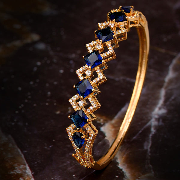 Gold Plated With Blue American Diamond Studded Handcrafted Stylish Bracelet For Women And Girls - Saraf Rs Jewellery