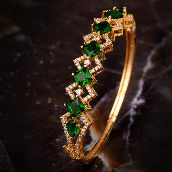 Gold Plated With Green American Diamond Studded Handcrafted Stylish Bracelet For Women And Girls - Saraf Rs Jewellery