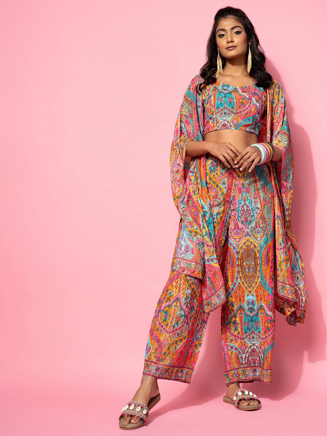 Multicoloured Printed Silk Blend Co-Ords - Jashvi