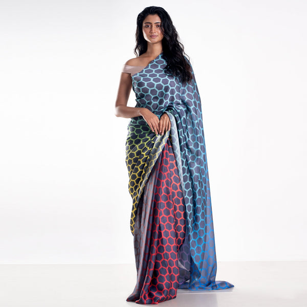 Women's Virgo Digital Printed Satin Georgette Saree - Boveee