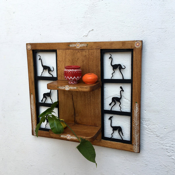 Tribal Wooden And Metal Mix Wall Rack