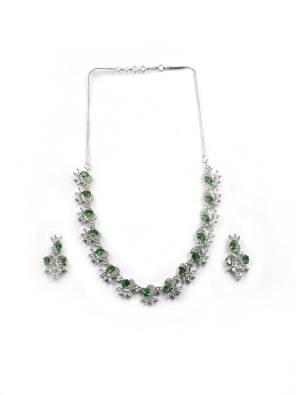 Women's Graceful American Diamond Necklace Set with Earrings - StileAdda