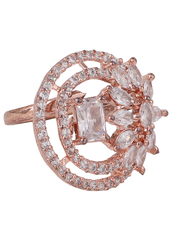 Women's Rose Gold Plated Trendy American Diamond Circular Shaped Ring - Anikas Creation