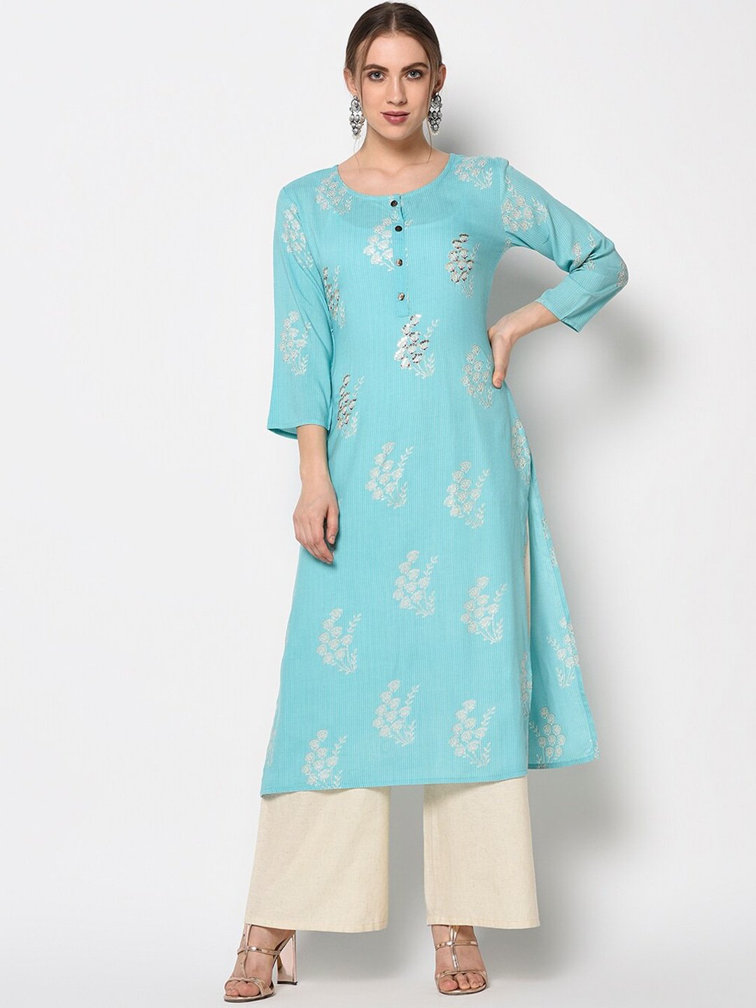 Women's Blue A-Line Kurta - Yufta