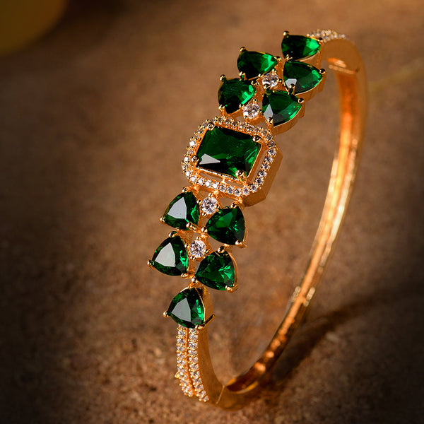 Gold Plated With Green American Diamond Studded Handcrafted Stylish Bracelet For Women And Girls - Saraf Rs Jewellery