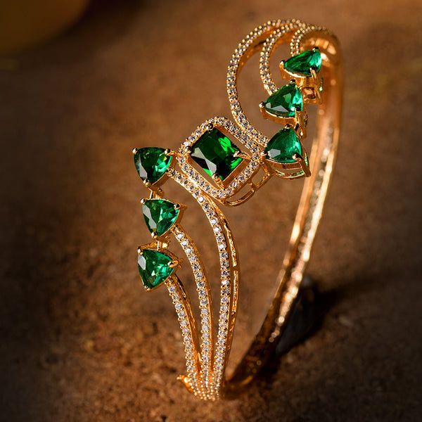 Gold Plated With Green American Diamond Studded Handcrafted Stylish Bracelet For Women And Girls - Saraf Rs Jewellery