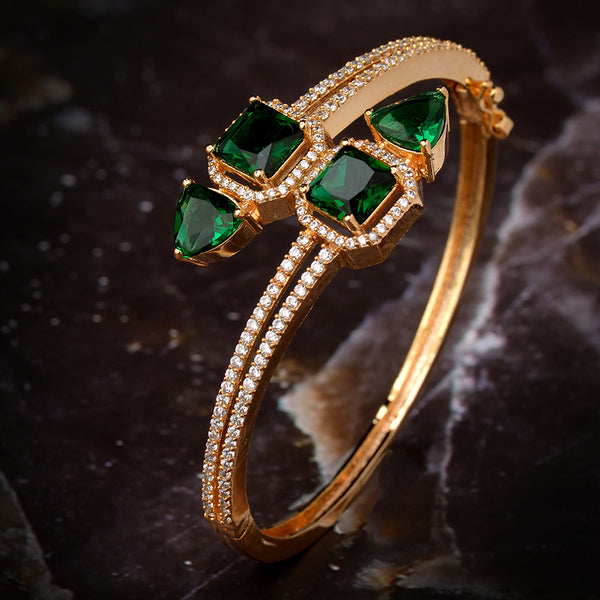 Gold Plated With Green American Diamond Studded Handcrafted Stylish Bracelet For Women And Girls - Saraf Rs Jewellery