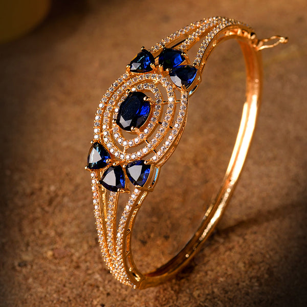 Gold Plated With Blue American Diamond Studded Handcrafted Designer Bracelet For Women And Girls - Saraf Rs Jewellery