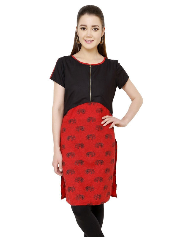 Women's Red Elephant Crop Kurti - Pannkh