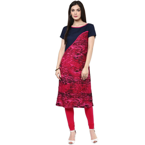 Women's Abstract Print Asymmetric Yoke Kurti - Pannkh