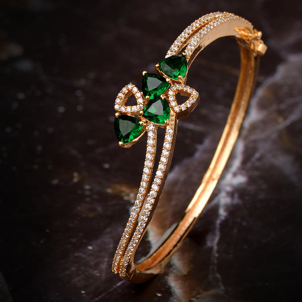 Gold Plated With Green American Diamond Studded Handcrafted Stylish Bracelet For Women And Girls - Saraf Rs Jewellery