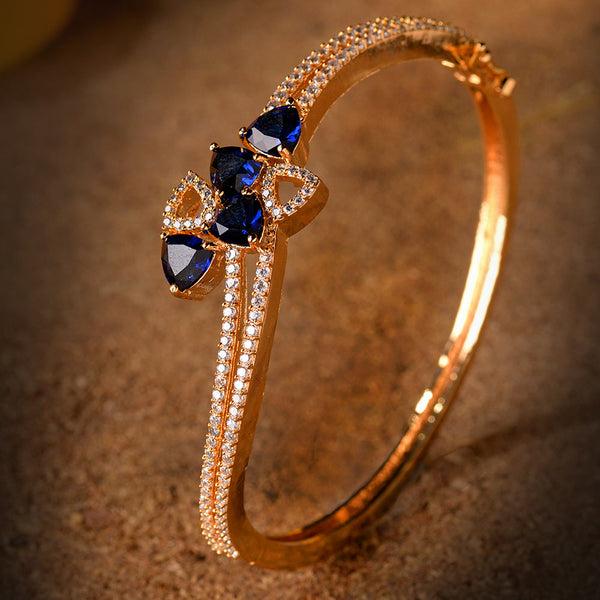 Gold Plated With Blue American Diamond Studded Handcrafted Stylish Bracelet For Women And Girls - Saraf Rs Jewellery