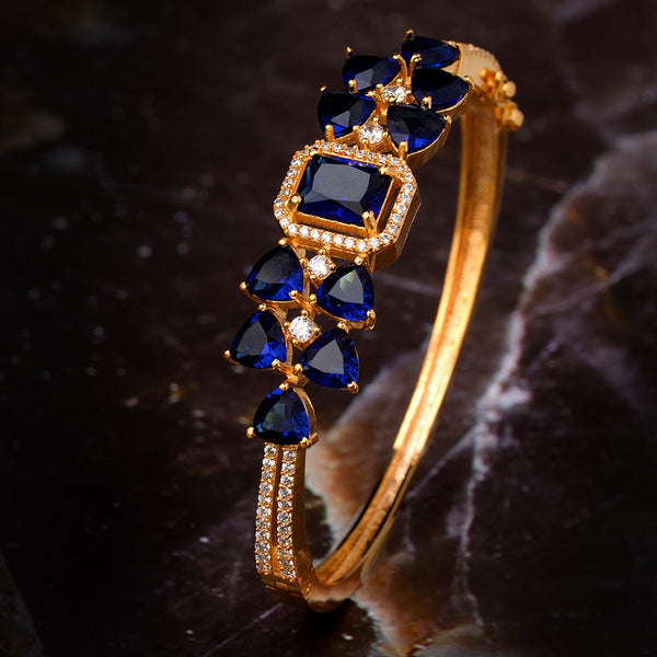 Gold Plated With Blue American Diamond Studded Handcrafted Stylish Bracelet For Women And Girls - Saraf Rs Jewellery