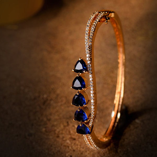 Gold Plated Blue American Diamond Handcrafted Bracelet For Women And Girls - Saraf Rs Jewellery