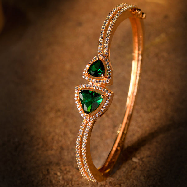 Gold Plated Green American Diamond Handcrafted Bracelet For Women And Girls - Saraf Rs Jewellery