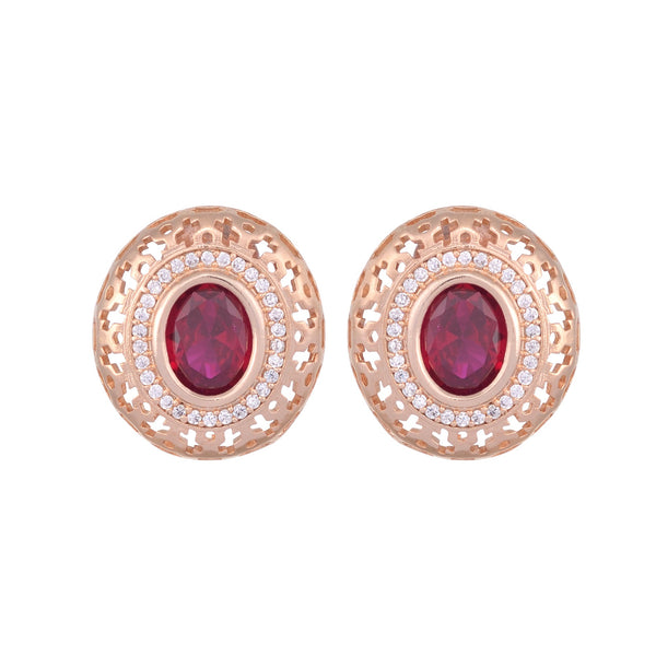 Royal Ruby Studs Rose Gold Plated Ad Handcrafted Tops Red Small Earrings for Women and Girls - Saraf RS Jewellery