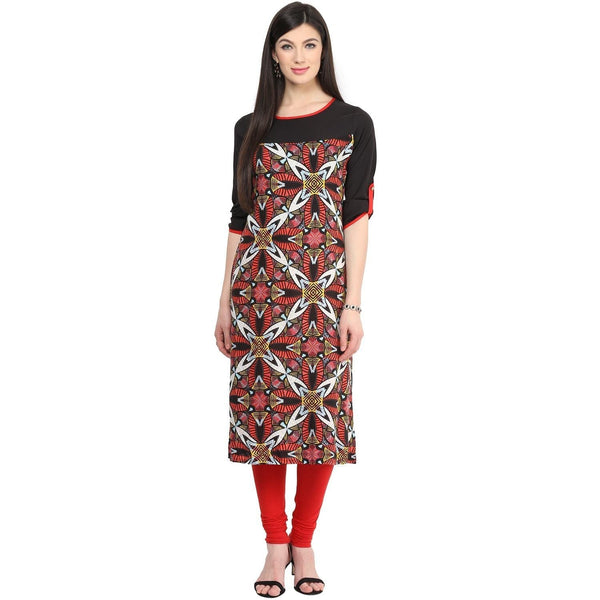 Women's Red Abstract Print Kurti - Pannkh