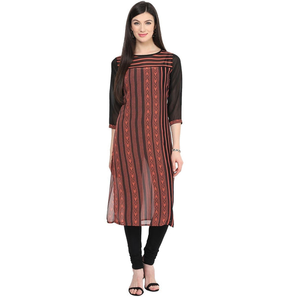 Women's Print & Stripe Mix Kurti - Pannkh