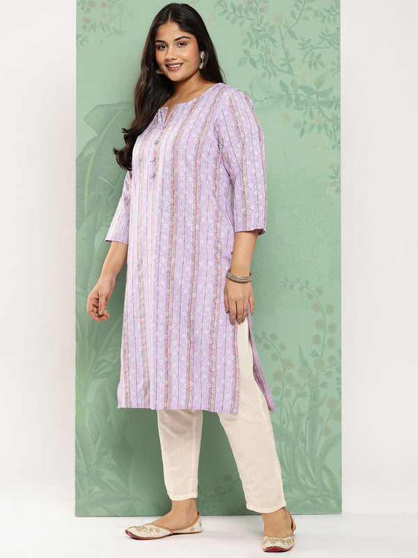 Women's Lavender Floral Straight Kurta - Yufta