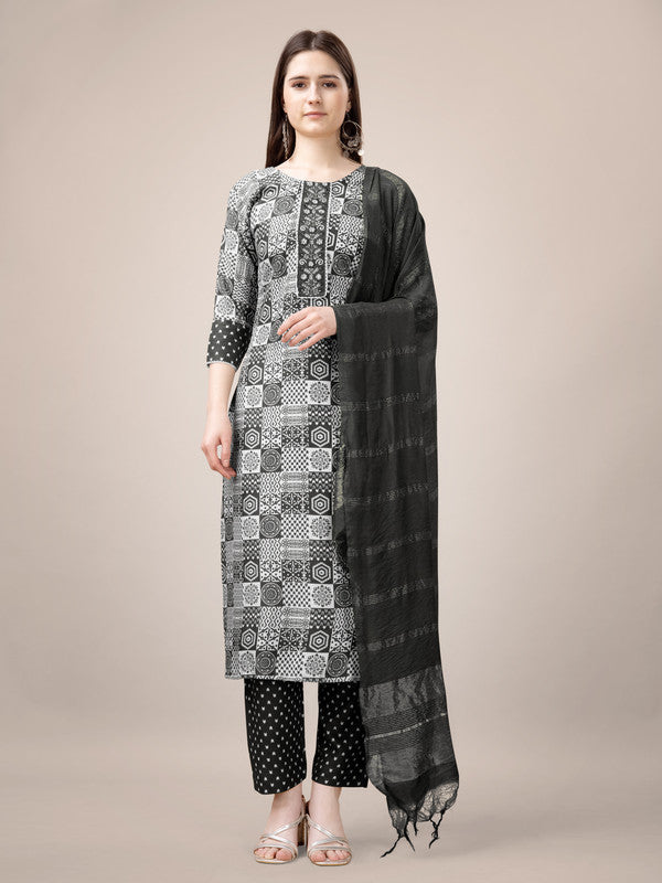 Women's Black Rayon Printed Embroidered Kurta Pant Set - Malishka Export