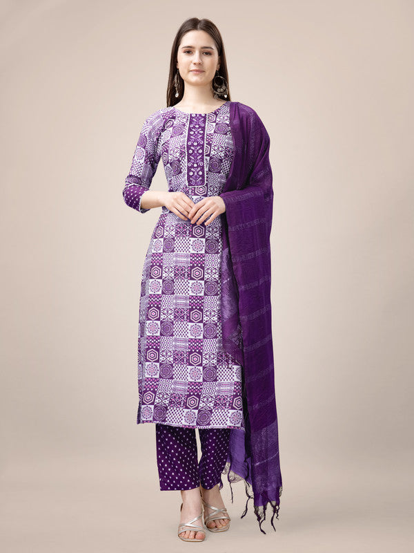 Women's Purple Rayon Printed Embroidered Kurta Pant Set - Malishka Export