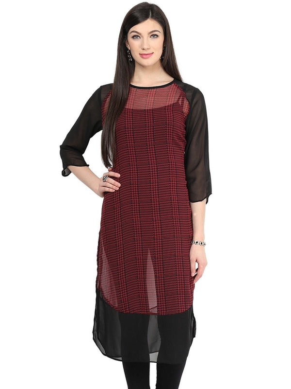 Women's Checkered Raglan Kurti - Pannkh